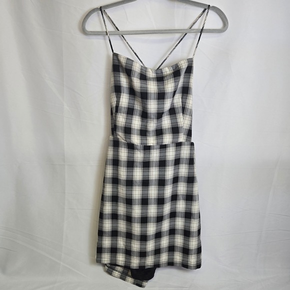 Lulus Sweetest Memory Black Plaid Lace-Up Mini Dress w/ Pockets, Size XXL, New - Picture 1 of 11
